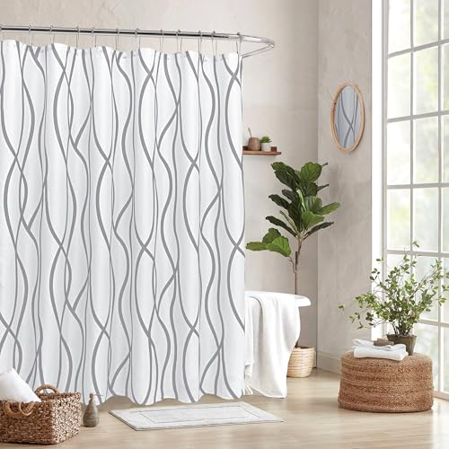 Biscaynebay Textured Fabric Shower Curtain Printed Dancing Bathroom Curtains, Silver Grey 72 Inches Width by 84 Inches Length