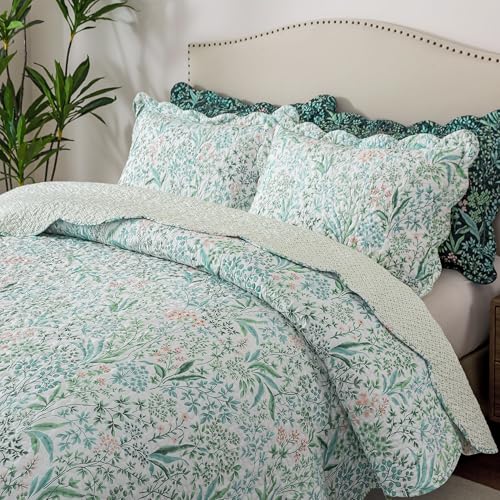 HoneiLife Botanical Quilt King Size - Floral Quilt Sets 3-Piece, Microfiber Bedspreads Wildflower Coverlets Lightweight Bed Cover, King Size Quilt Bedding Sets Spring/Summer Use