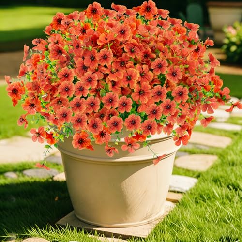 DealBeta 12 Bundles Artificial Flowers for Outdoor Fake Plastic Flowers Faux Plants for Decoration Hanging Planters Indoor Outside Garden Porch (Orange)