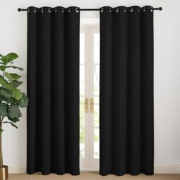 NICETOWN Black Curtains, Opaque Curtains, 220 cm Long, Cold Protection Curtain, Blackout Curtain, Eyelets Curtain, Living Room, Modern Over Curtains, Eyelet Curtains, Set of 2, H 220 x W 140 cm