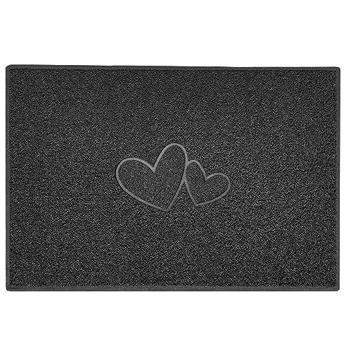 Nicoman Double Heart Embossed Shape Door Mat Dirt Trapper PVC Spaghetti Mat Washable Quick Drying Barrier Doormat-Dark Grey (Watertight Rubber-Back)-X Large (120x80cm)