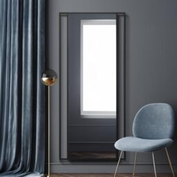 "MirrorOutlet The Fenestra - Black Modern Modern Leaner and Wall Mirror 71"" X 31"" (180CM X 80CM) Silver Mirror Glass with Black Metal Frame with Feature Edge. Landscape or Portrait."