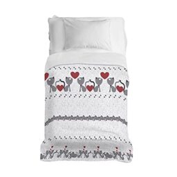 PENSIERI DELICATI Bedspread 220 x 280 cm, Single Sheet 100% Cotton Pique, Ideal as a Furniture Cover, 1 and a Half Bed Blanket, Grey Kittens, 100% Made in Italy