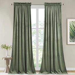 "StangH Plush Velvet Curtains 2 Panels Rod Pocket Room Darkening Thermal Insulated Drapes for Nursery Bedroom Living Room 52"" W x 84"" L Sage Green"