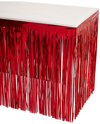 "Beistle Metallic Fringe Skirt for Rectangle Tables ??? Banquets And Parade Float Supplies - Birthday Party Christmas Holiday Theme Decorations, 30"" x 14', Red"