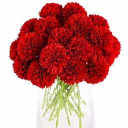 Kimura's Cabin 20Pcs Burgundy Red Chrysanthemums Artificial Flowers Silk Fake Mums Flowers with Stem for Home Table Centerpiece Christmas Floral Arrangement Halloween Decor