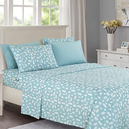 Elegant Comfort Luxury Soft Bed Sheets Holiday Pattern 1500 Premium Hotel Quality Microfiber - Softness Wrinkle and Fade Resistant (6-Piece) Bedding Set, Queen, Blue Polar Bear