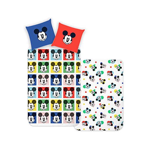Disney Home Mickey Children's Reversible Bed Linen Set, 135 x 200 cm, Pillowcase 80 x 80 cm, Super Soft Renforcé 100% Cotton, 2-Piece Mickey Bed Linen, Soft and Comfortable on the Skin