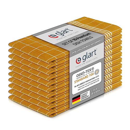 Glart 48YI2 Set of 10 Kitchen Towels 50x70 cm, 100% Cotton in Yellow, OEKO-TEX Standard 100 Certified, Lint-free, Washable, Pre-washed for Kitchen and Dishwashing