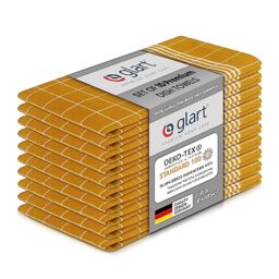 Glart 48YI2 Set of 10 Kitchen Towels 50x70 cm, 100% Cotton in Yellow, OEKO-TEX Standard 100 Certified, Lint-free, Washable, Pre-washed for Kitchen and Dishwashing