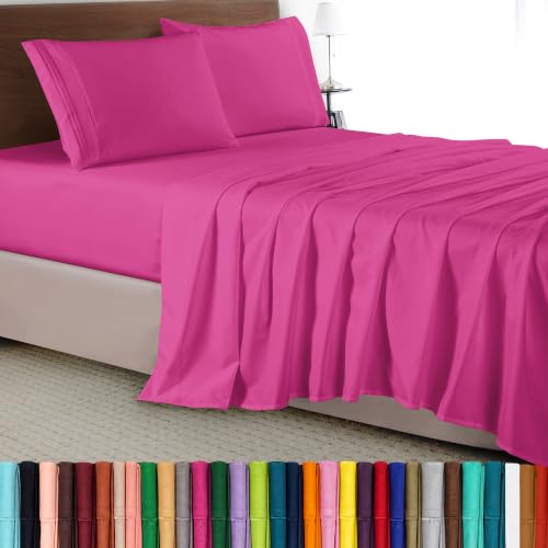 Elegant Comfort Luxury 4-Piece Bed Sheet Set - Luxury Bedding 1500 Premium Hotel Quality Microfiber, Wrinkle Resistant Cool & Breathable, Easy Elastic Fitted, Queen, Hot Pink