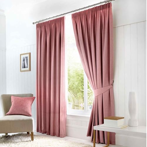 "Fusion Pink Blackout W90 x L72 Pencil Pink-2x Panels-Thermal Bedroom & Living Room-Pleated Curtains in Blush Dijon Collection, Fabric, 90"" Width x 72"" Drop (229 x 183cm)"
