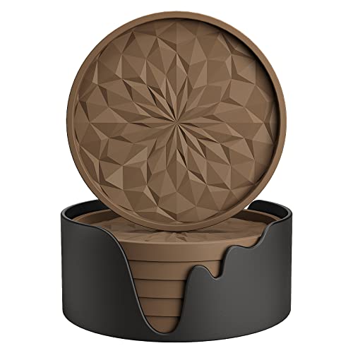 ME.FAN Silicone Coasters [6 Pack] Coasters with Holder - Drinking Coasters - Cup Mat for Drinks - Live for Hot or Cold Drink Thickened, Non-Slip, Non-Stick, Deep Tray Coffee