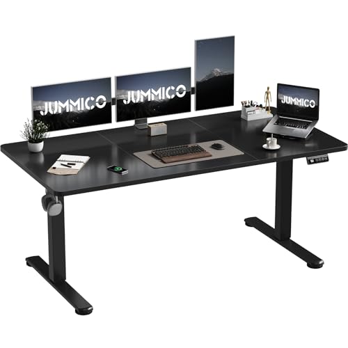 JUMMICO Electric Standing Desk 160 x 70 cm Home Office Height Adjustable Desk, Computer Lift Table with Smart Panel, Sit Stand Desk with Height Memory, Black
