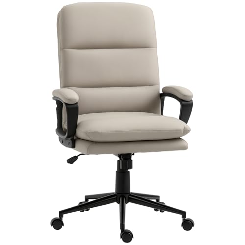 Vinsetto Office Chair PU Leather Desk Chair with Wheels Light Grey