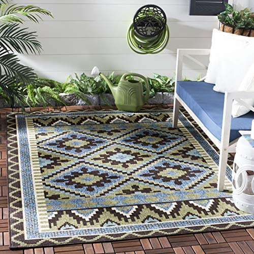 Safavieh Bold & Bright Indoor Woven Rectangle Area Rug, Veranda Collection, VER096, in Green / Chocolate, 160 X 231 cm for Living Room, Bedroom or Any Indoor Space