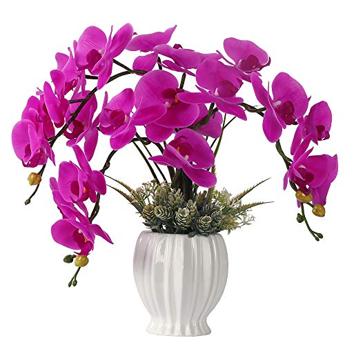 LESING Artificial Flowers Ochids Plants Fake Orchid in Pot Artificial Flowers with Vase Orquidea Faux Orchid for Home Indoor Decoration (Style 4,White Vase)