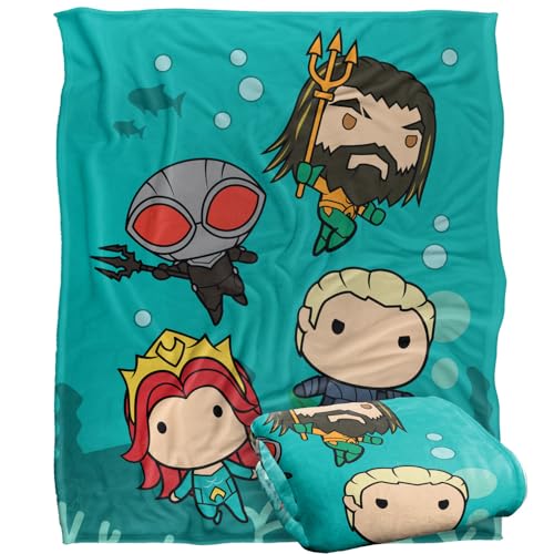 AQUAMAN and The Lost Kingdom Blanket, 152 x 127 cm Chibi Action Silky Touch Super Soft Throw Blanket