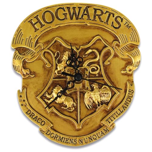 Harry Potter Wall Clock (Hogwarts Crest Moulded Design) 25cm Diameter, Gifts for Women and Men, Gifts for Girls and Boys - Official Merchandise, Yellow