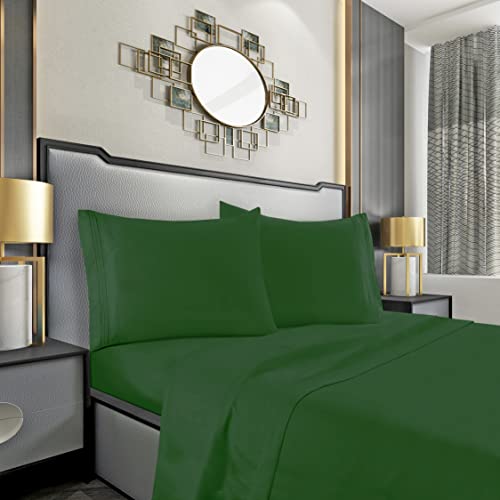 Mocassi Bed Sheet Set - Luxury Hotel 1800 Premier Bedding Sheets & Pillowcases - Ultra Soft Breathable & Cooling Bed Sheets - Deep Pocket - Wrinkle Resistant - 4 Piece - Cali King, Hunter Green