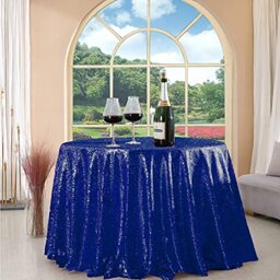 FYLEDAEE Navy Blue Sequin Tablecloth Round 108 inch Glitter Shimmer Table Cover for Christmas Wedding Baby Shower Birthday Party Dinners Food Dessert Table Decor