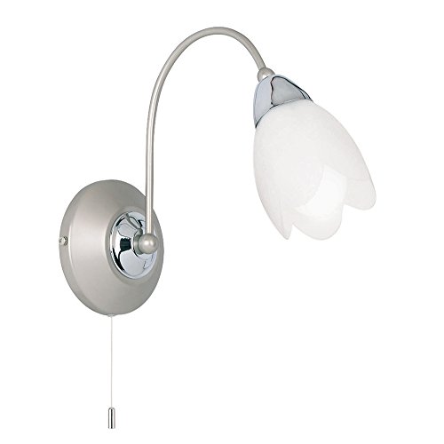 National Lighting Flora Decorative Satin Chrome Single E14 LED Compatible Wall Light with Flower Shaped Glass Shades