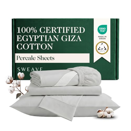 Sweave 100% Egyptian Cotton Percale Sheets King Size - Genuine Luxurious 400 Thread Count - Naturally Crisp, Breathable, Skin-Friendly & Cooling - Softer After Each Wash - Oeko-TEX Certified Giza
