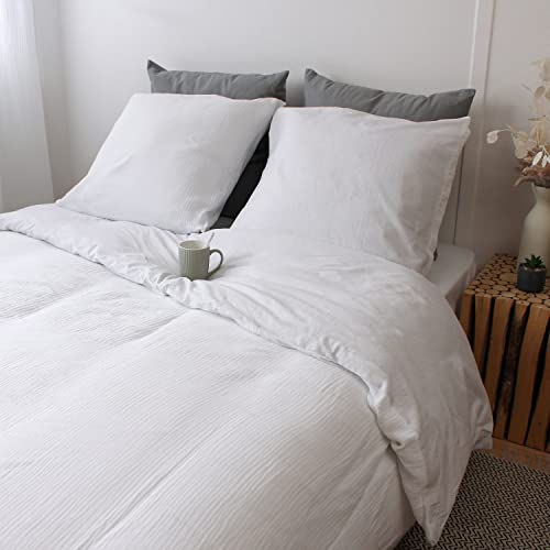 Enjoy Home Double Bed Linen Set, Cotton, 240 x 220 cm, White, Gypsy Collection, 1 Duvet Cover with Press Stud and 2 Pillowcases 63 x 63 cm, for a Double Bed