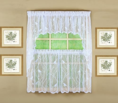 "Today's Curtain, Songbird Semi-Sheer Lace Tier 36"", White, 56"" W x 36"" L"