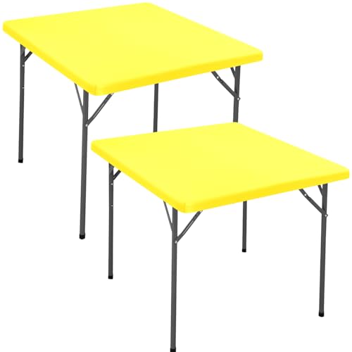 2 Pack Square Fitted Tablecloth for 36 x 36 Inches Card Tables Waterproof Stretch Washable Folding Indoor and Outdoor Picnic Table Cover Spandex Table Cloth for Camping Banquet and Parties (Yellow)