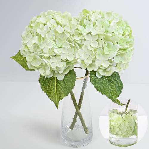 MARTINE MALL 2Pcs 21in Hydrangea Artificial Flowers, Latex Real Touch Hydrangeas Lifelike Large Hydrangea Flowers for Home Decor Party Arrangements Wedding Bouquets Centerpieces (Light Green)