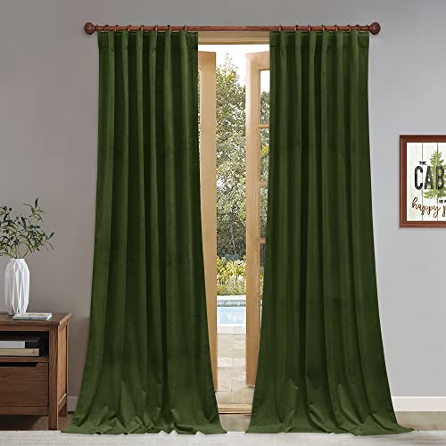 StangH Moss Green Velvet Curtains Extra Long Luxury Decor, W52xL108, 2 Pcs - Christmas Holiday Decor, 300GSM Heavy Soft Velvet, Heat Insulated, Privacy, Panels for Bedroom, Kids Room, Living Room