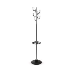 MAUL MAULpolaris Coat Rack 36.5 x 36.5 x 177 cm - Coat Stand with Umbrella Holder and 8 Hooks - Hallway Coat Rack for Office, Reception Area - Sturdy Steel Clothes Stand - Chrome