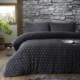 GC GAVENO CAVAILIA Teddy Fleece Geometric Cosy Duvet Quilt Cover, Soft Fluffy Bedding, Breathable Warm Bed Set, King, Charcoal 652625