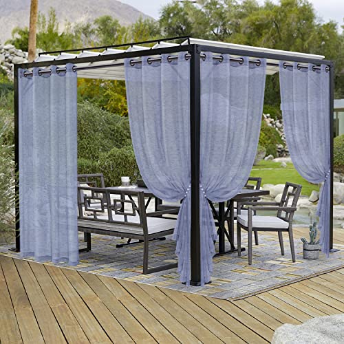LORDTEX Burlap Linen Look Outdoor Curtain for Patio 2 Panels - Waterproof Sheer Curtains for Pergola, Porch, Cabana, Gazebo Grommet Indoor/Outdoor Voile Sheer Drapes (52 x 95 inch, Navy)