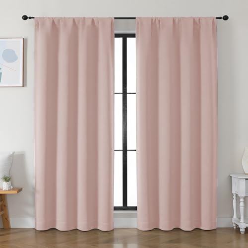 Simplebrand Ava Blush Blackout Curtains for Bedroom 84 Inch Length 2 Panels Set, Solid Thermal Insulated Privacy Nursery Window Treatment Curtains Blackout Drapes, W50 x L84 Inch, Blush