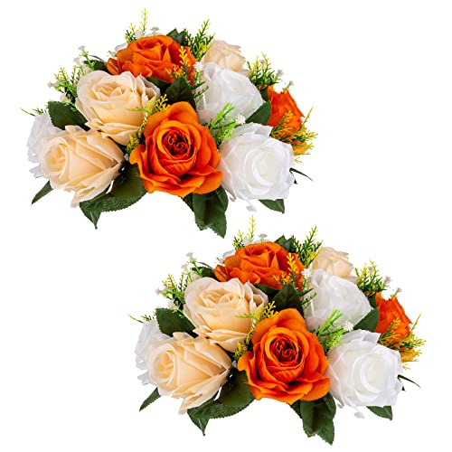 Sziqiqi Orange Fake Flowers for Fall Decoration Kissing Flower Balls for Wedding Centerpieces Tables Flower Centerpiece Arrangement for Party Festival