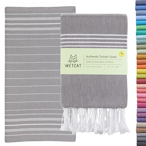 WETCAT Turkish Bath Towels Extra Large 38x71 100% Cotton Quick Dry Beach Towel Oversized Sand Free Light Travel Towel for Adults Beach Accessories Gifts - Dark Gray