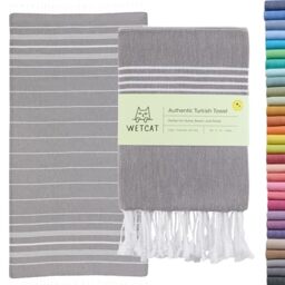 WETCAT Turkish Bath Towels Extra Large 38x71 100% Cotton Quick Dry Beach Towel Oversized Sand Free Light Travel Towel for Adults Beach Accessories Gifts - Dark Gray