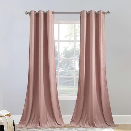 StangH 42 inch Width Dusty Pink Velvet Curtains Light Dimming for Girls Bedroom, Soft Grommet Thermal Insulated Drapes for Nursery Elegant Decor Backdrops for Wedding Party, W42 x L84, 2 Panels