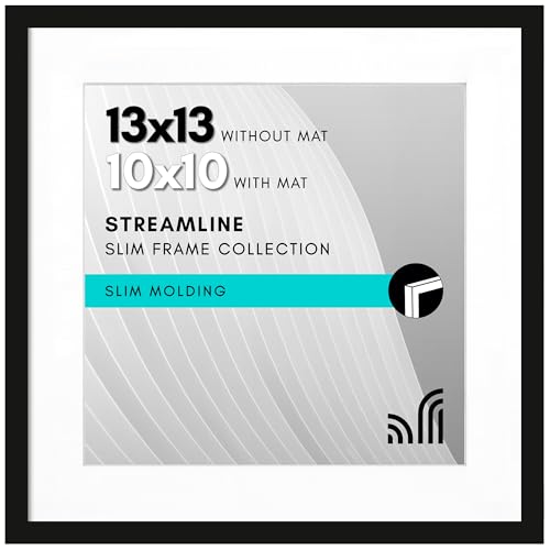 Americanflat 13x13 Picture Frame with Polished Plexiglass - Use as 10x10 Frame with Mat or 13x13 Frame Without Mat - Streamline Collection - Thin Photo Frame for Wall Display - Black