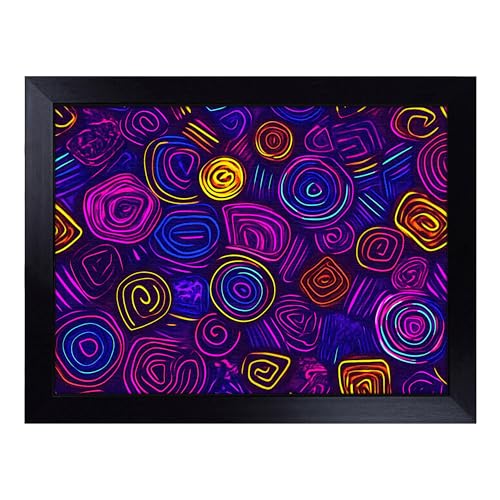 Lap Tray with Bean Bag Cushion, Neon Art - Handmade in the UK, Raised Wooden Edge, Padded Cushion, Heat-Resistant Wipe-Clean Surface, for Meals, Laptops and Crafts