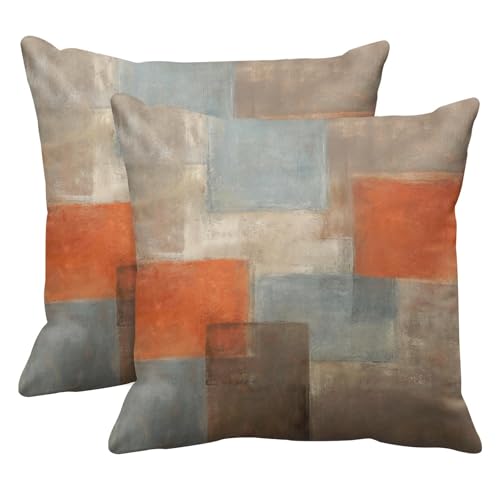 Britimes Throw Cushion Covers, Modern Home Art Decor, 45.7 x 45.7 cm, Set of 2 Cushion Covers, Decorative, Abstract Oil Painting Cushion Covers for Bedroom, Cushion, Couch, Sofa, Grey Burnt Orange