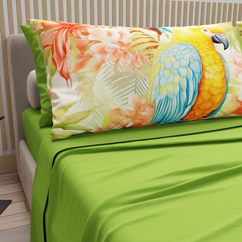 PETTI Artigiani Italiani - Cotton Sheets with Pillowcases in Digital Print, French Queen, Complete Top and Bottom Sheet with Corners, Rio Verde, 100% Made in Italy