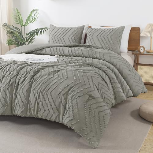 Andency Medium Grey California King Comforter Set, Boho Cal King Soft Warm Tufted Bedding Comforter Sets, 3 Pieces Cali King Aesthetic Chevron Farmhouse Cute Bohemian Textured Bedding Set