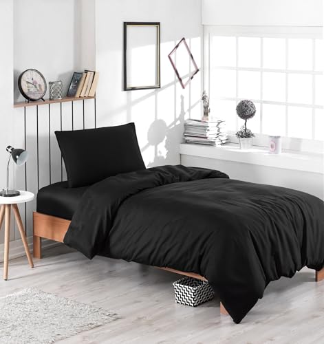 Nuit Des Rêves Single XL Quilt Cover Set (155 x 200 cm), Black, 65% Cotton/35% Polyester, Machine Washable, 120 Thread Count, Button & Envelope Closure, Stylish & Comfortable Bedding