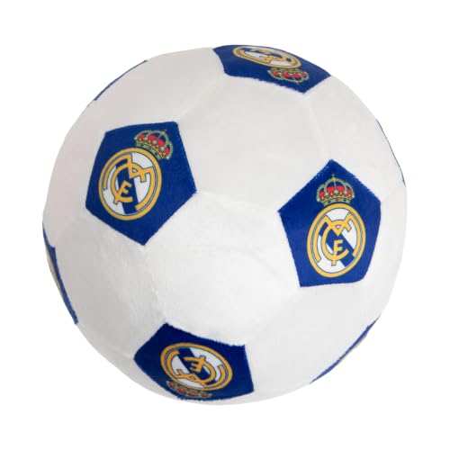 Real Madrid FC Officially Licensed Soccer Ball Round Cushion - Super Soft White Football Crest Pillow - Perfect For Any Bedroom, on the Sofa - 25 x 25cm