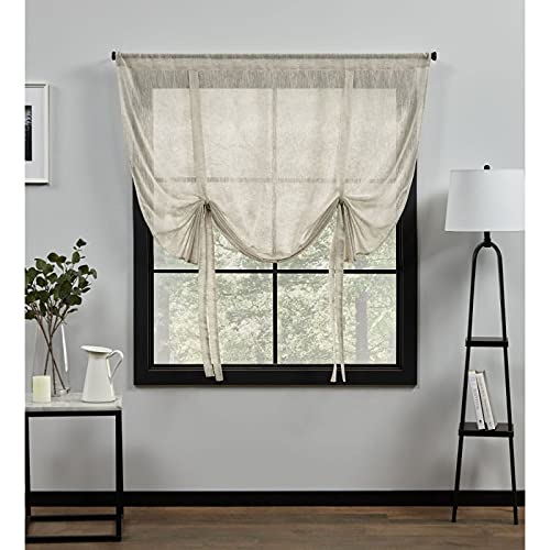 Exclusive Home Curtains Belgian Sheer Rod Pocket Tie Up Shade, 54X63, Taupe