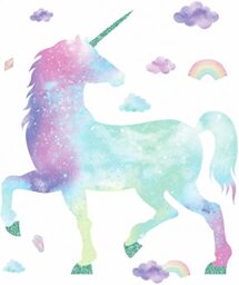 RoomMates Galaxy Unicorn Peel and Stick Giant Wall Decal with Glitter, Pink, Blue, Purple, Aqua, 1 Sheet at 36.5 Inches X 17.25 Inches and 1 Sheet at 9 Inches X 36.5 Inches - RMK3845GM