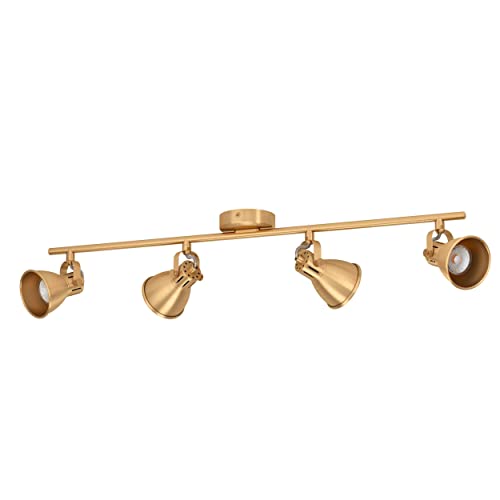 Eglo LED Spotlight bar Seras, Ceiling Light Fitting with 4 Adjustable spot Lights, Living Room lamp Made of Brushed Brass and Golden Steel, Track Lighting with GU10 Light Bulbs, Warm White